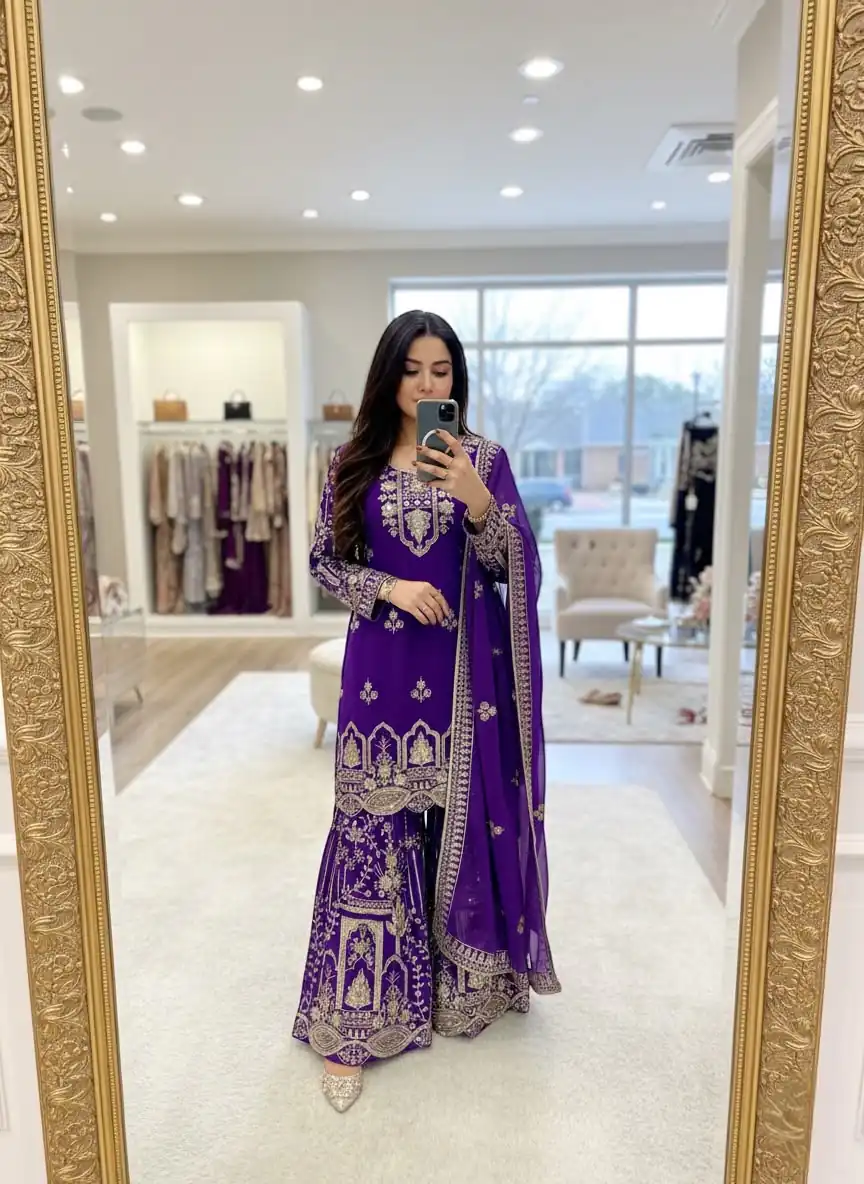 WW 1250 Purple Faux Georgette With 5 mm Sequence Work Salwar Suit Wedding, Party, Festive, Events Etc. Expected Delivery 4-6 Working Days @2399/- | Jump Suits, Straight Suits, Casual Suits, Creative suits, Designer Suits, Palazzo Suits, Party Wear Suits, Patiala Suits, Salwar suit