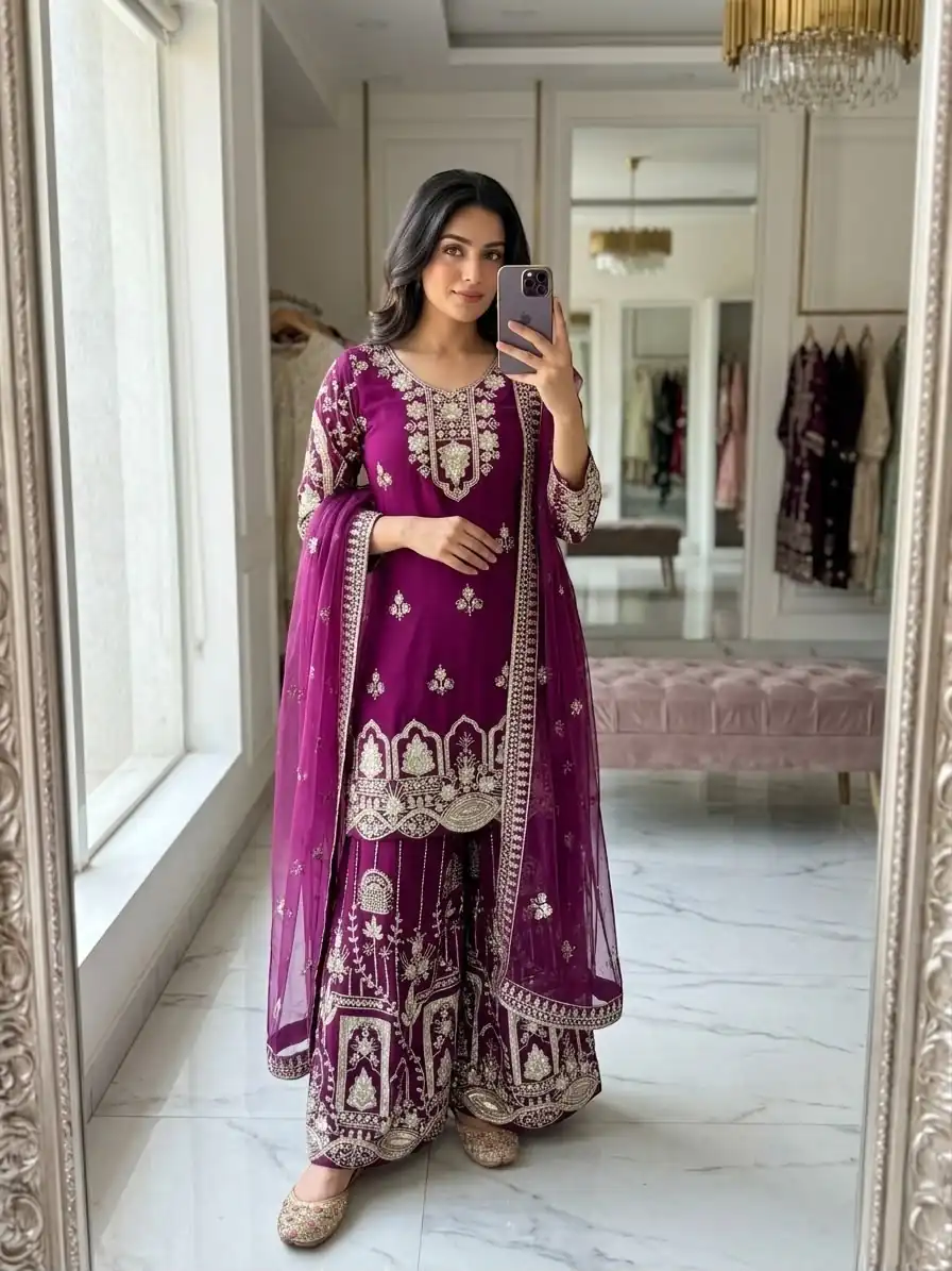 WW 1250 Wine Faux Georgette With 5 mm Sequence Work Salwar Suit Wedding, Party, Festive, Events Etc. Expected Delivery 4-6 Working Days @2399/- | Jump Suits, Straight Suits, Casual Suits, Creative suits, Designer Suits, Palazzo Suits, Party Wear Suits, Patiala Suits, Salwar suit