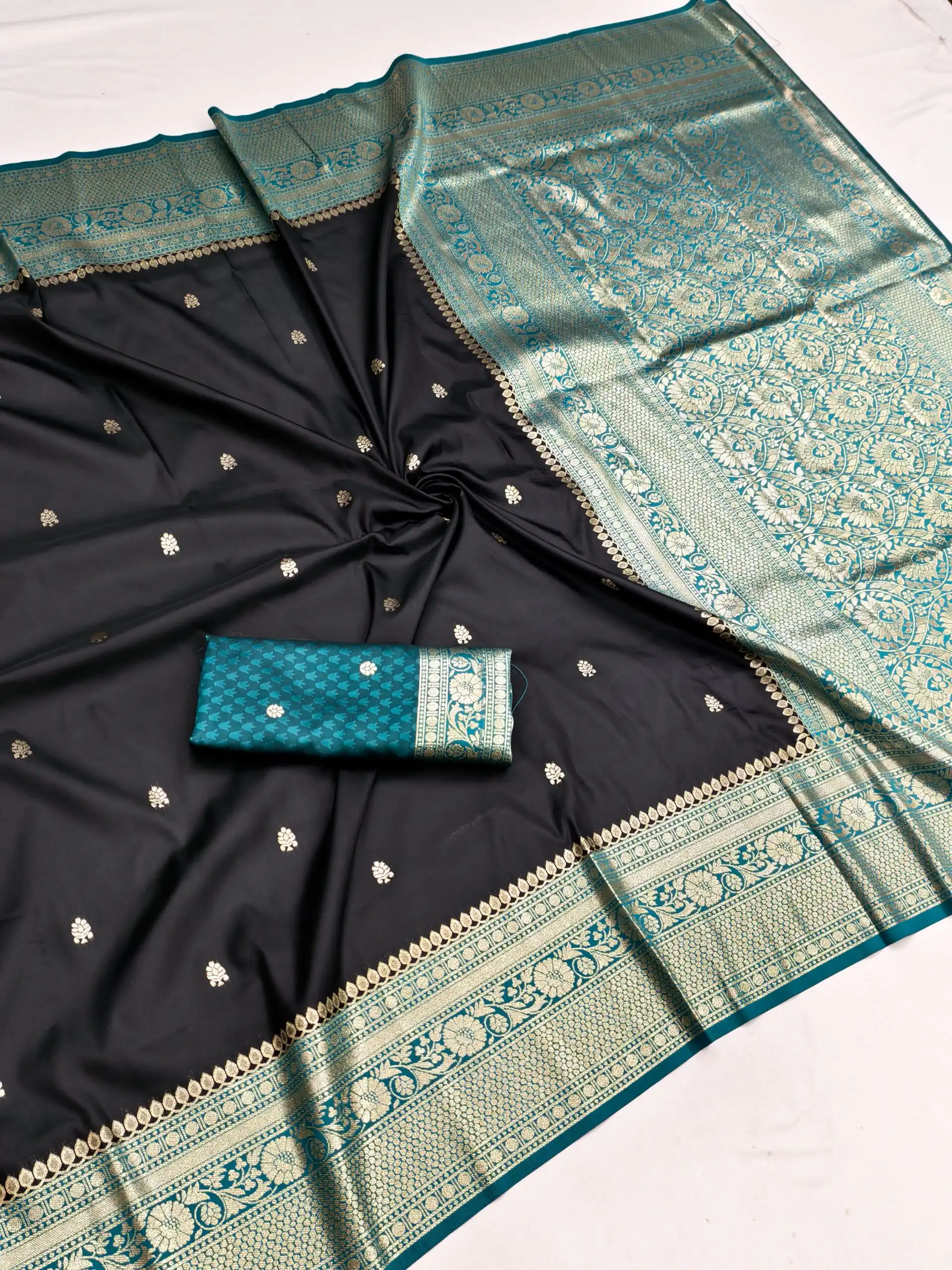 MB 6079 Black Soft Banarasi Silk Saree with Zari Work & Moti Work. Introductory Price ₹1949. Delivery 4-6 Working Days. Shop now. | Bollywood Sarees, Creative Sarees, Designer Sarees, Embroidered Sarees, Ethnic Saree, Modern Digital sarees, Party Wear Sarees, Sarees