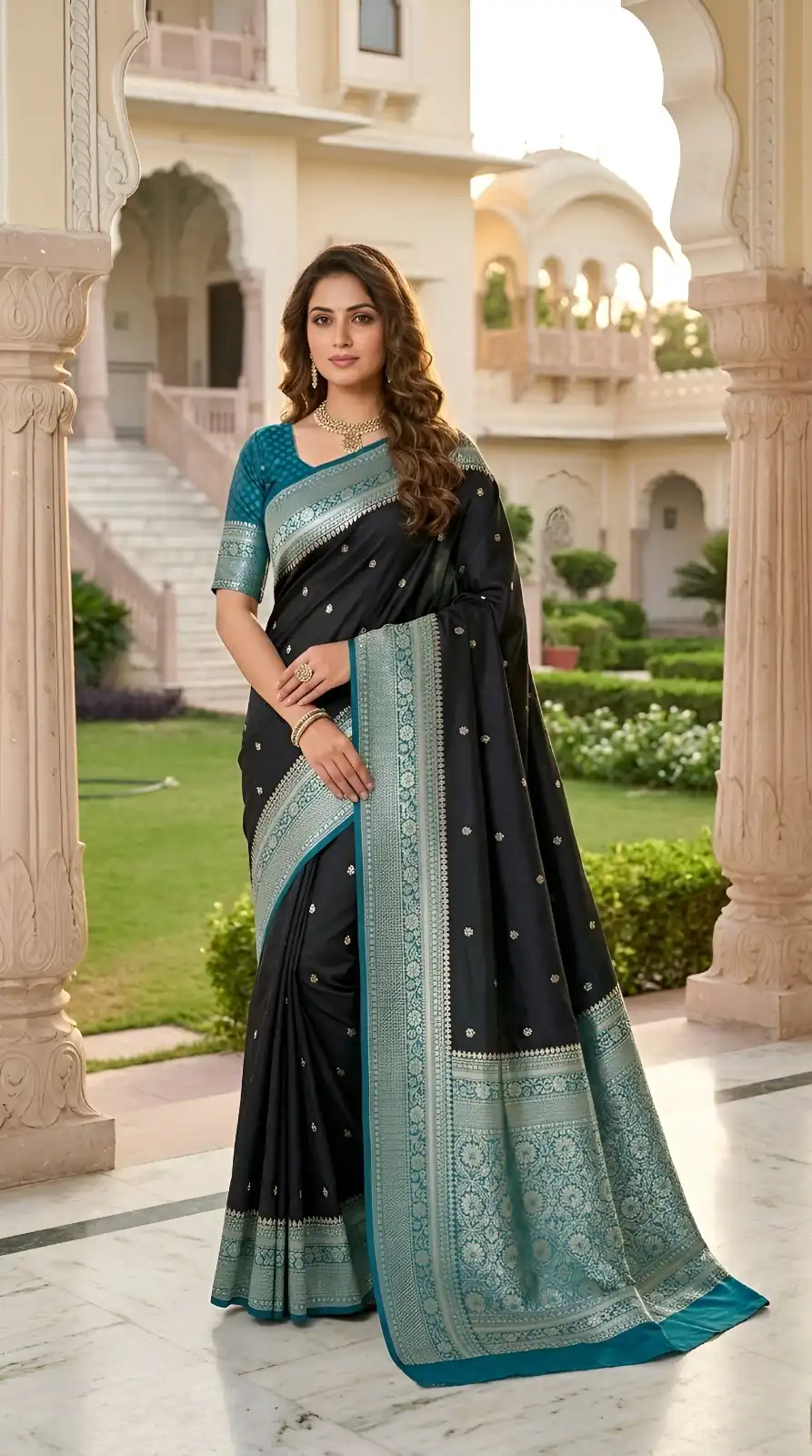 MB 6079 Black Soft Banarasi Silk Saree with Zari Work & Moti Work. Introductory Price ₹1949. Delivery 4-6 Working Days. Shop now. | Bollywood Sarees, Creative Sarees, Designer Sarees, Embroidered Sarees, Ethnic Saree, Modern Digital sarees, Party Wear Sarees, Sarees