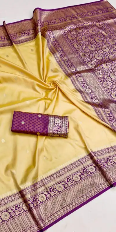 MB 6079 Cream Soft Banarasi Silk Saree with Zari Work & Moti Work. Introductory Price ₹1949. Delivery 4-6 Working Days. Shop now. | Bollywood Sarees, Creative Sarees, Designer Sarees, Embroidered Sarees, Ethnic Saree, Modern Digital sarees, Party Wear Sarees, Sarees