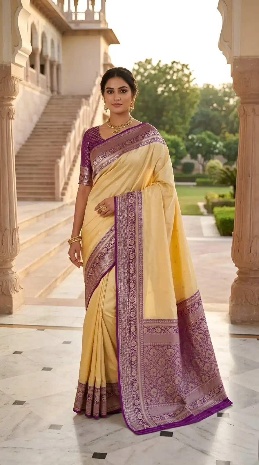 MB 6079 Cream Soft Banarasi Silk Saree with Zari Work & Moti Work. Introductory Price ₹1949. Delivery 4-6 Working Days. Shop now. | Bollywood Sarees, Creative Sarees, Designer Sarees, Embroidered Sarees, Ethnic Saree, Modern Digital sarees, Party Wear Sarees, Sarees
