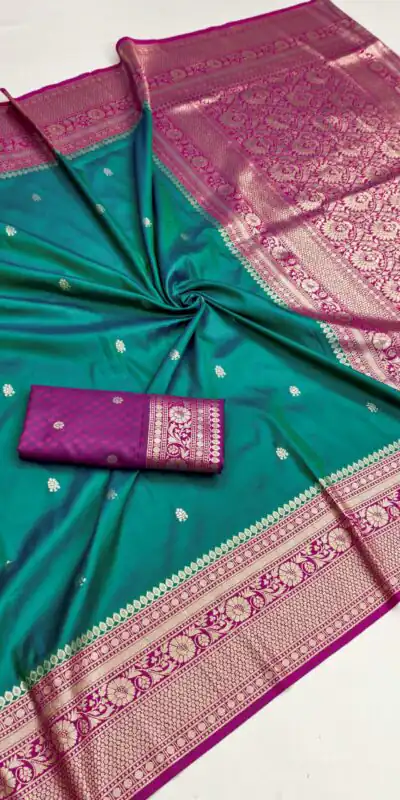 MB 6079 Firozi Soft Banarasi Silk Saree with Zari Work & Moti Work. Introductory Price ₹1949. Delivery 4-6 Working Days. Shop now. | Bollywood Sarees, Creative Sarees, Designer Sarees, Embroidered Sarees, Ethnic Saree, Modern Digital sarees, Party Wear Sarees, Sarees