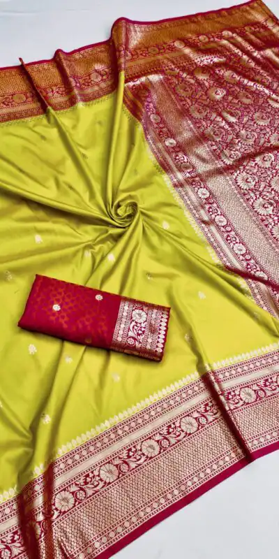 MB 6079 Parrot Green Soft Banarasi Silk Saree with Zari Work & Moti Work. Introductory Price ₹1949. Delivery 4-6 Working Days. Shop now. | Bollywood Sarees, Creative Sarees, Designer Sarees, Embroidered Sarees, Ethnic Saree, Modern Digital sarees, Party Wear Sarees, Sarees