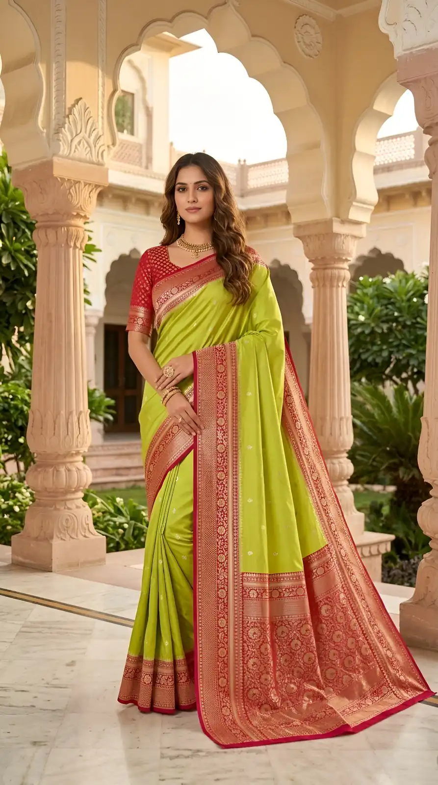 MB 6079 Parrot Green Soft Banarasi Silk Saree with Zari Work & Moti Work. Introductory Price ₹1949. Delivery 4-6 Working Days. Shop now. | Bollywood Sarees, Creative Sarees, Designer Sarees, Embroidered Sarees, Ethnic Saree, Modern Digital sarees, Party Wear Sarees, Sarees