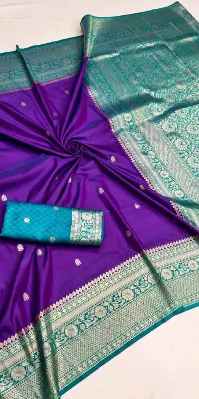 MB 6079 Purple Soft Banarasi Silk Saree with Zari Work & Moti Work. Introductory Price ₹1949. Delivery 4-6 Working Days. Shop now. | Bollywood Sarees, Creative Sarees, Designer Sarees, Embroidered Sarees, Ethnic Saree, Modern Digital sarees, Party Wear Sarees, Sarees