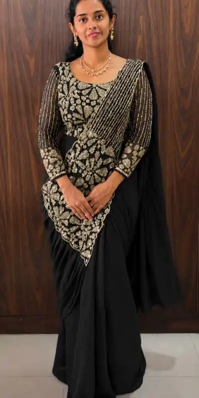 ST 1201 Black in Faux Georgette Zari Work & Embroidery Work Saree. Special Price ₹1899. Delivery 4-6 Working Days. Shop now. | Bollywood Sarees, Creative Sarees, Designer Sarees, Embroidered Sarees, Ethnic Saree, Modern Digital sarees, Party Wear Sarees, Sarees