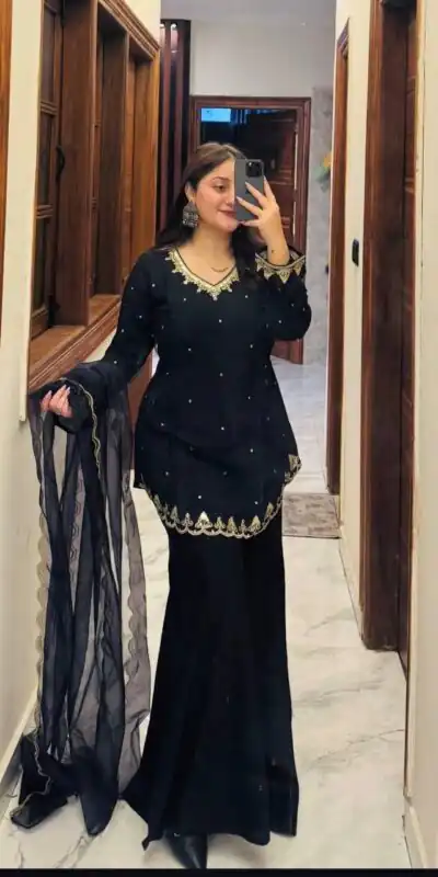 WW 1247 Black Roman Silk Salwar Suit with Embroidery Work & Sequins Work. Now at just ₹1899. Delivery 4-6 Working Days. Shop now. | Jump Suits, Straight Suits, Casual Suits, Creative suits, Designer Suits, Palazzo Suits, Party Wear Suits, Patiala Suits, Salwar suit