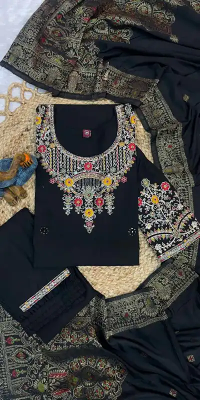 DIVA 125 | Black Roman Silk Salwar Suit with Sequins Work & Embroidery Work. Available at ₹1799 only. Delivery 4-6 Working Days. Shop now. | Jump Suits, Straight Suits, Casual Suits, Creative suits, Designer Suits, Palazzo Suits, Party Wear Suits, Patiala Suits, Salwar suit