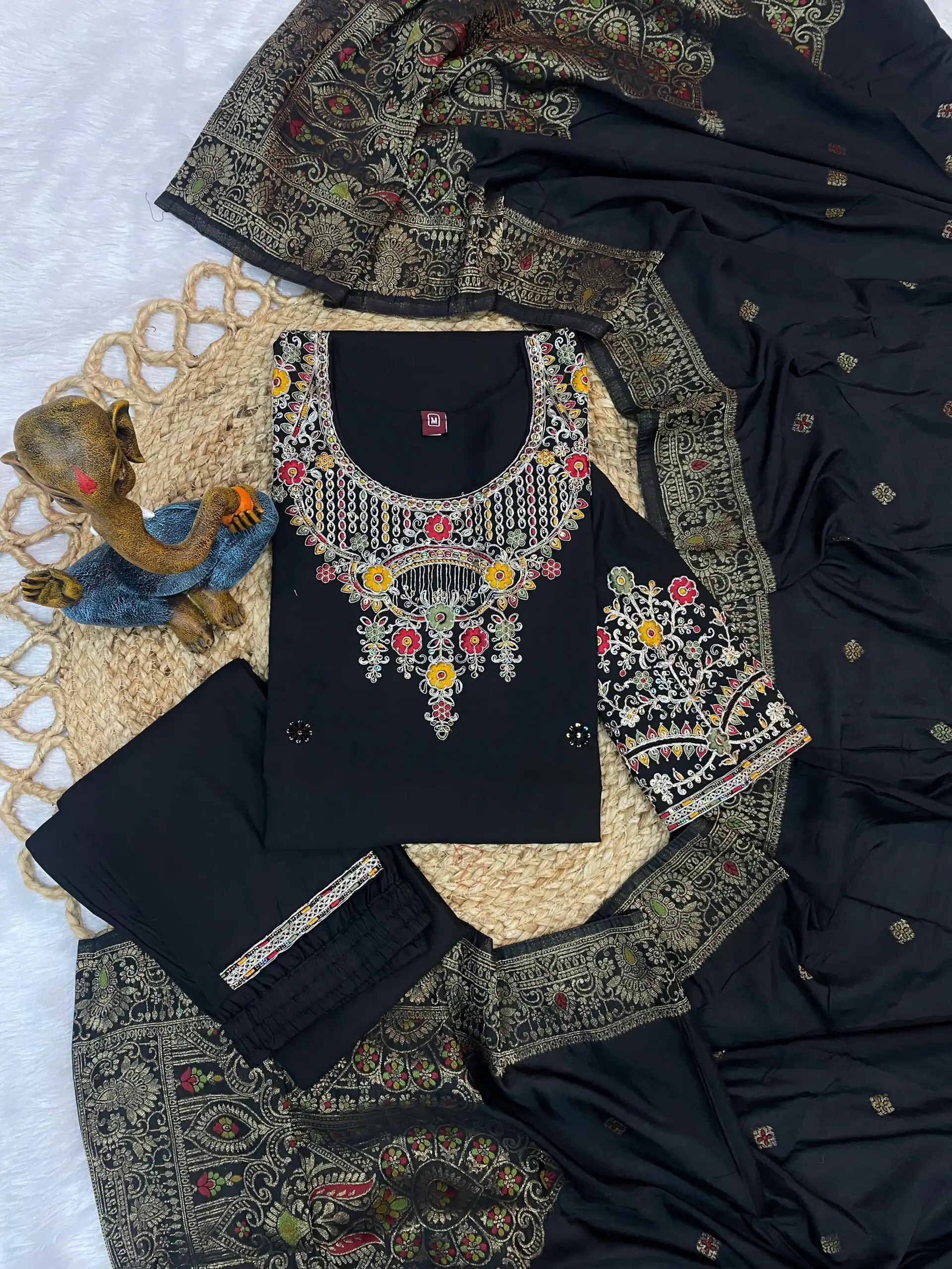DIVA 125 | Black Roman Silk Salwar Suit with Sequins Work & Embroidery Work. Available at ₹1799 only. Delivery 4-6 Working Days. Shop now. | Jump Suits, Straight Suits, Casual Suits, Creative suits, Designer Suits, Palazzo Suits, Party Wear Suits, Patiala Suits, Salwar suit