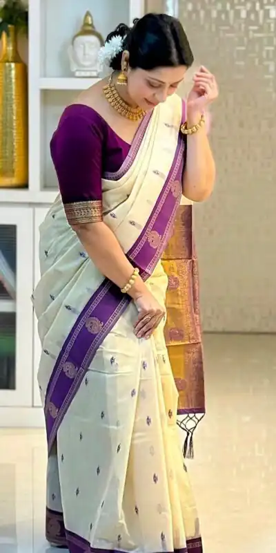 KPR 308 Cream in Soft Lichi Silk Jacquard Work Designer Work Saree . Exclusive Offer ₹1449. Delivery 4-6 Working Days. Shop now. | Bollywood Sarees, Creative Sarees, Designer Sarees, Embroidered Sarees, Ethnic Saree, Modern Digital sarees, Party Wear Sarees, Sarees