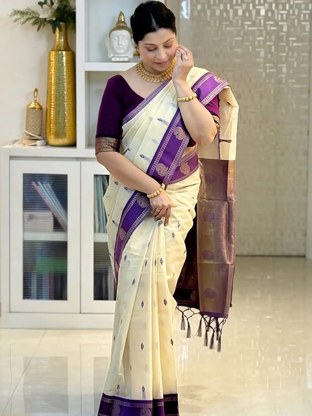 KPR 308 Cream in Soft Lichi Silk Jacquard Work Designer Work Saree . Exclusive Offer ₹1449. Delivery 4-6 Working Days. Shop now. | Bollywood Sarees, Creative Sarees, Designer Sarees, Embroidered Sarees, Ethnic Saree, Modern Digital sarees, Party Wear Sarees, Sarees