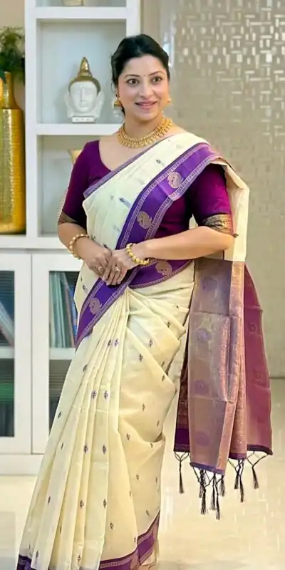 KPR 308 Cream in Soft Lichi Silk Jacquard Work Designer Work Saree . Exclusive Offer ₹1449. Delivery 4-6 Working Days. Shop now. | Bollywood Sarees, Creative Sarees, Designer Sarees, Embroidered Sarees, Ethnic Saree, Modern Digital sarees, Party Wear Sarees, Sarees