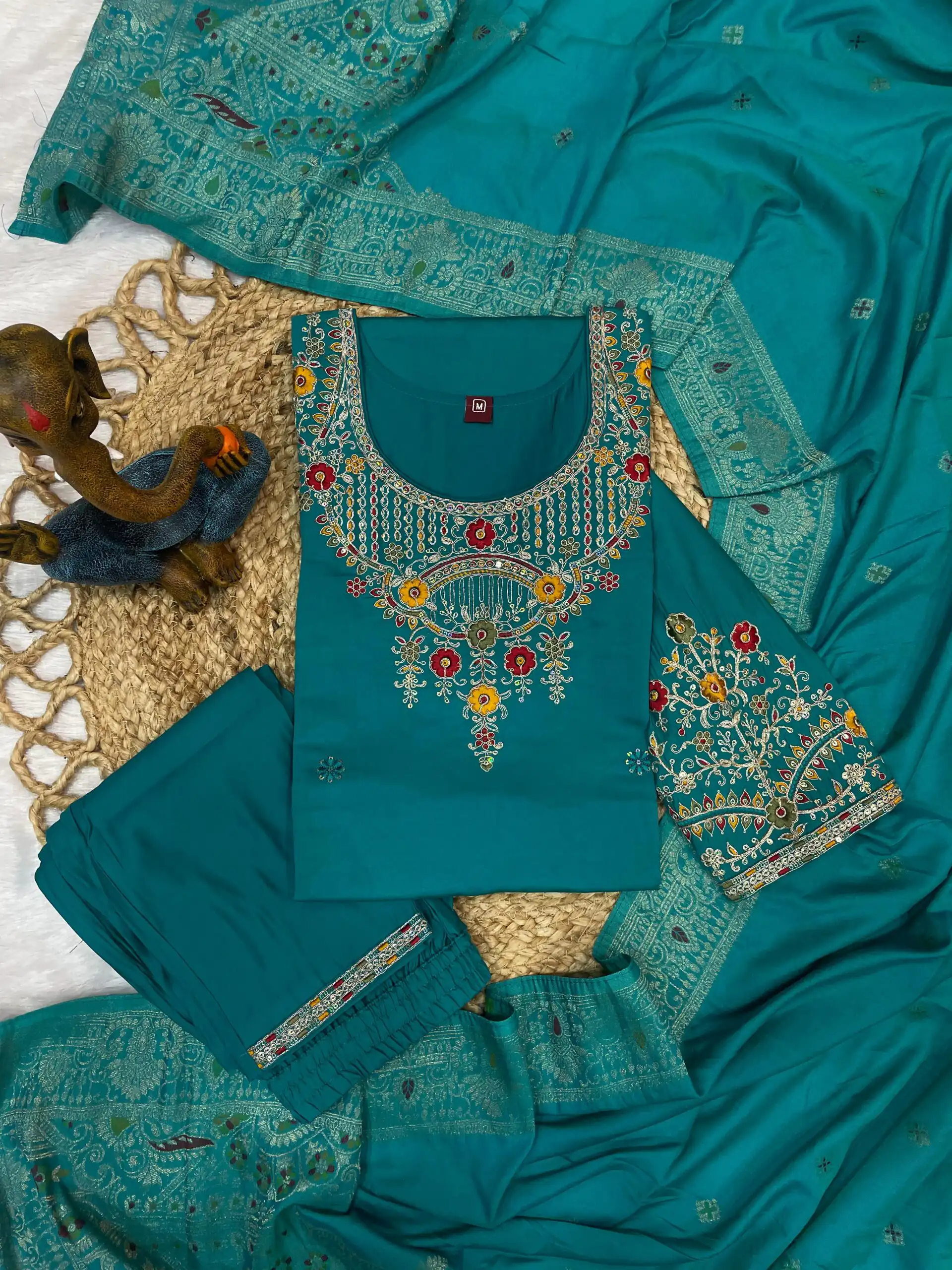 DIVA 125 | Firozi Roman Silk Salwar Suit with Sequins Work & Embroidery Work. Available at ₹1799 only. Delivery 4-6 Working Days. Shop now. | Jump Suits, Straight Suits, Casual Suits, Creative suits, Designer Suits, Palazzo Suits, Party Wear Suits, Patiala Suits, Salwar suit