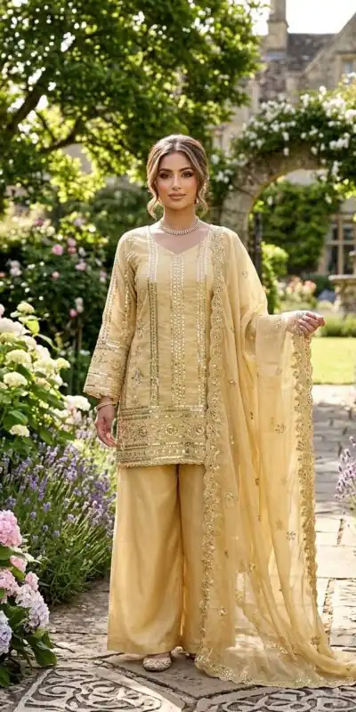 KD 1583 Golden | Golden Zimmy Silk Salwar Suit with Sequins Work. Special Price ₹1699. Delivery 4-6 Working Days. Shop now. | Jump Suits, Straight Suits, Casual Suits, Creative suits, Designer Suits, Palazzo Suits, Party Wear Suits, Patiala Suits, Salwar suit