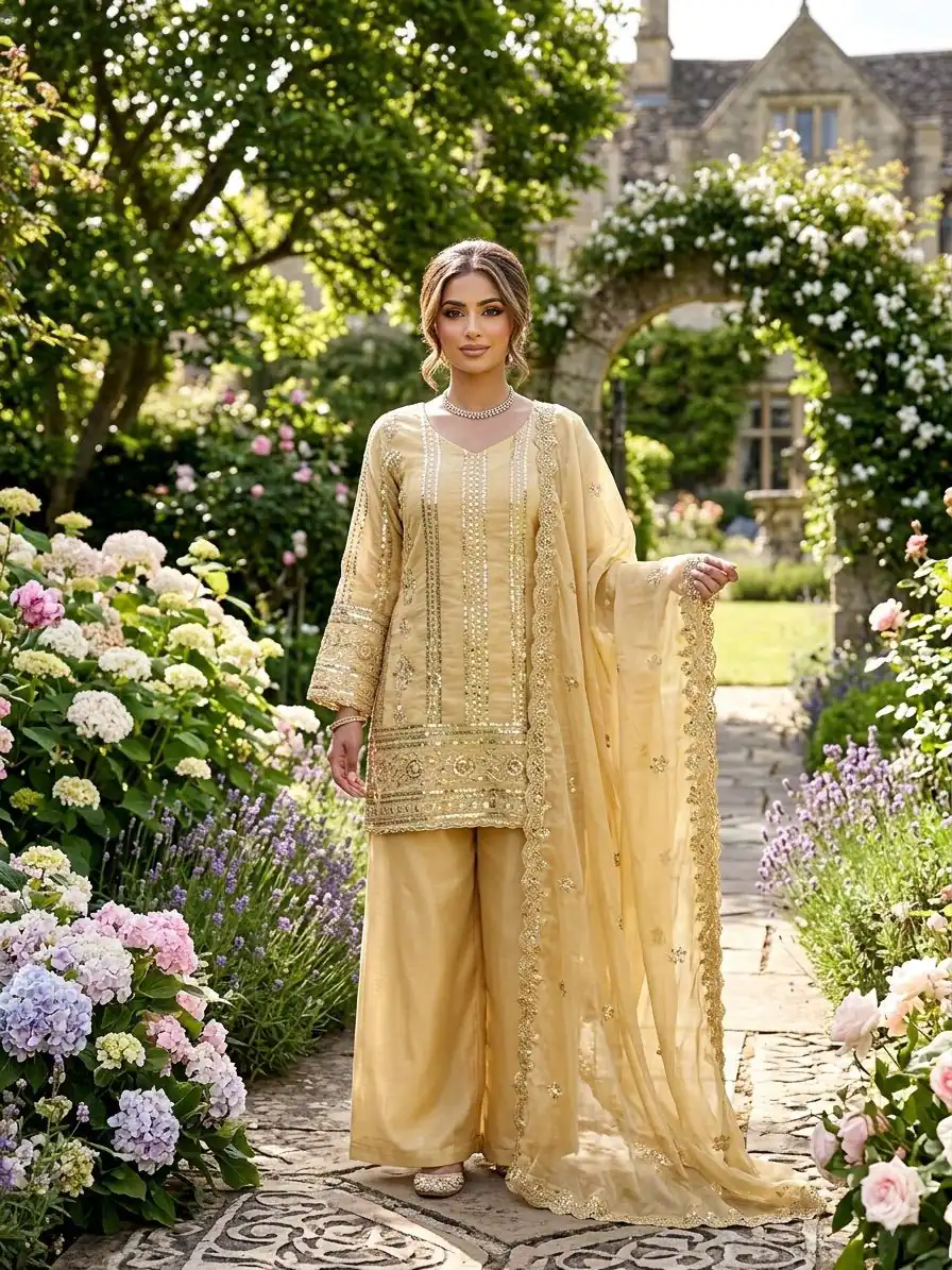 KD 1583 Golden | Golden Zimmy Silk Salwar Suit with Sequins Work. Special Price ₹1699. Delivery 4-6 Working Days. Shop now. | Jump Suits, Straight Suits, Casual Suits, Creative suits, Designer Suits, Palazzo Suits, Party Wear Suits, Patiala Suits, Salwar suit