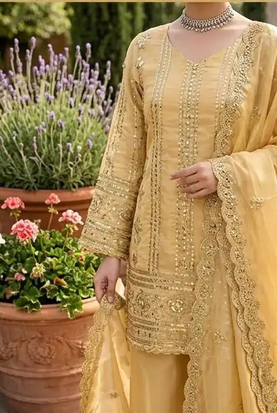 KD 1583 Golden | Golden Zimmy Silk Salwar Suit with Sequins Work. Special Price ₹1699. Delivery 4-6 Working Days. Shop now. | Jump Suits, Straight Suits, Casual Suits, Creative suits, Designer Suits, Palazzo Suits, Party Wear Suits, Patiala Suits, Salwar suit