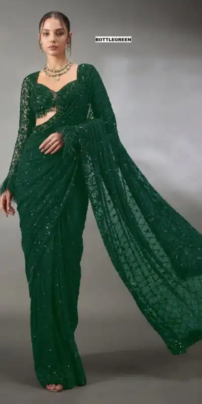 DF 3474 Green Faux Georgette Saree Perfect for Wedding, Party, Bridal Wear, Baisakhi, Raksha Bandhan –. Introductory Price ₹1799. Delivery 4-6 Workin | Bollywood Sarees, Creative Sarees, Designer Sarees, Embroidered Sarees, Ethnic Saree, Modern Digital sarees, Party Wear Sarees, Sarees