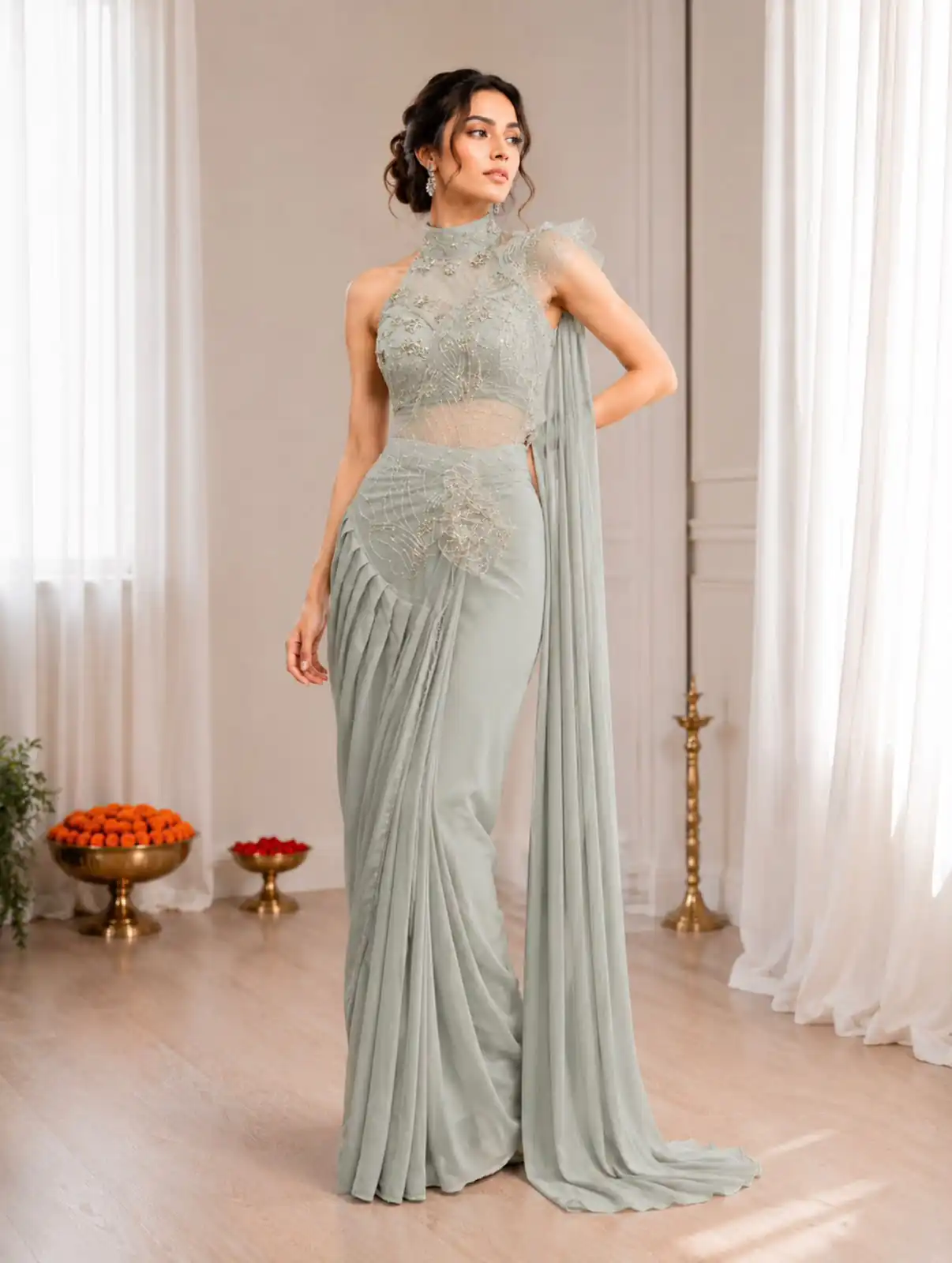 BB 82 Grey | Crep Silk Saree with Sequins Work & Embroidery Work. Special Price ₹1899. Delivery 4-6 Working Days. Shop now. | Bollywood Sarees, Creative Sarees, Designer Sarees, Embroidered Sarees, Ethnic Saree, Modern Digital sarees, Party Wear Sarees, Sarees