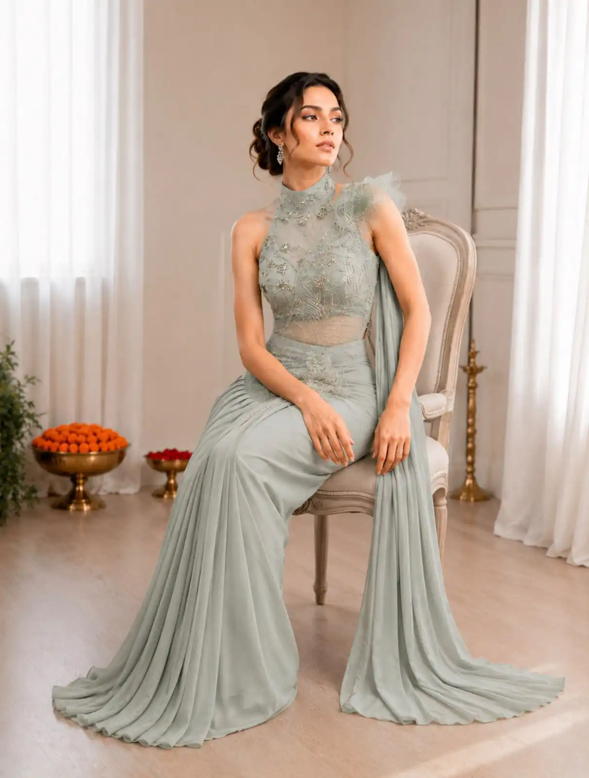 BB 82 Grey | Crep Silk Saree with Sequins Work & Embroidery Work. Special Price ₹1899. Delivery 4-6 Working Days. Shop now. | Bollywood Sarees, Creative Sarees, Designer Sarees, Embroidered Sarees, Ethnic Saree, Modern Digital sarees, Party Wear Sarees, Sarees