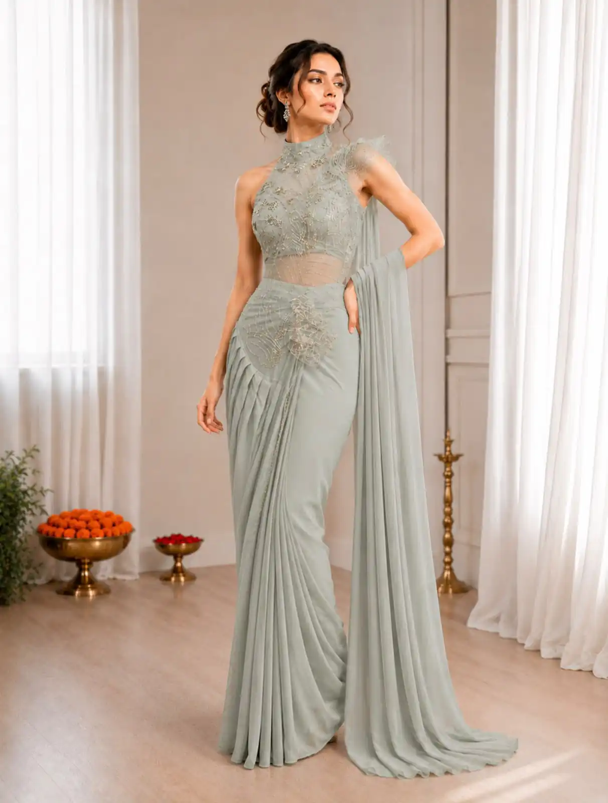 BB 82 Grey | Crep Silk Saree with Sequins Work & Embroidery Work. Special Price ₹1899. Delivery 4-6 Working Days. Shop now. | Bollywood Sarees, Creative Sarees, Designer Sarees, Embroidered Sarees, Ethnic Saree, Modern Digital sarees, Party Wear Sarees, Sarees