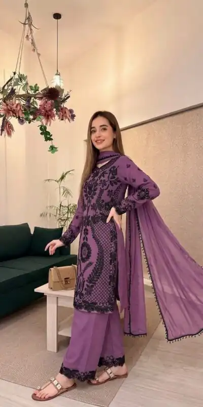 SRK 5364 Lavender Faux Georgette Salwar Suit erfect for Wedding, Party, Mehendi, Pongal, Reception – . Available at ₹2449 only. Delivery 4-6 Working Days | Jump Suits, Straight Suits, Casual Suits, Creative suits, Designer Suits, Palazzo Suits, Party Wear Suits, Patiala Suits, Salwar suit