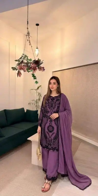 SRK 5364 Lavender Faux Georgette Salwar Suit erfect for Wedding, Party, Mehendi, Pongal, Reception – . Available at ₹2449 only. Delivery 4-6 Working Days | Jump Suits, Straight Suits, Casual Suits, Creative suits, Designer Suits, Palazzo Suits, Party Wear Suits, Patiala Suits, Salwar suit