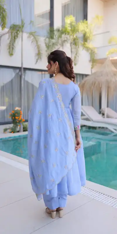 KA 1239 Lavender Roman Silk Gown Perfect for Wedding, Party, Reception, Karwa Chauth, Baby Shower – . Now at just ₹2599. Delivery 4-6 Working Days. Shop | Bollywood Gowns, Casual Suits, Creative Gowns, Designer Gowns, Embroidered Gowns, Gowns, Party Wear Gowns