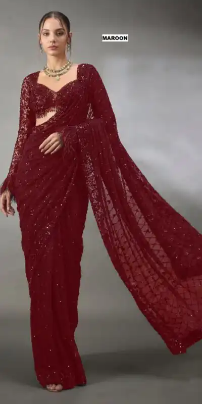 DF 3474 Maroon Faux Georgette Saree Perfect for Wedding, Party, Bridal Wear, Baisakhi, Raksha Bandhan –. Introductory Price ₹1799. Delivery 4-6 Workin | Bollywood Sarees, Creative Sarees, Designer Sarees, Embroidered Sarees, Ethnic Saree, Modern Digital sarees, Party Wear Sarees, Sarees
