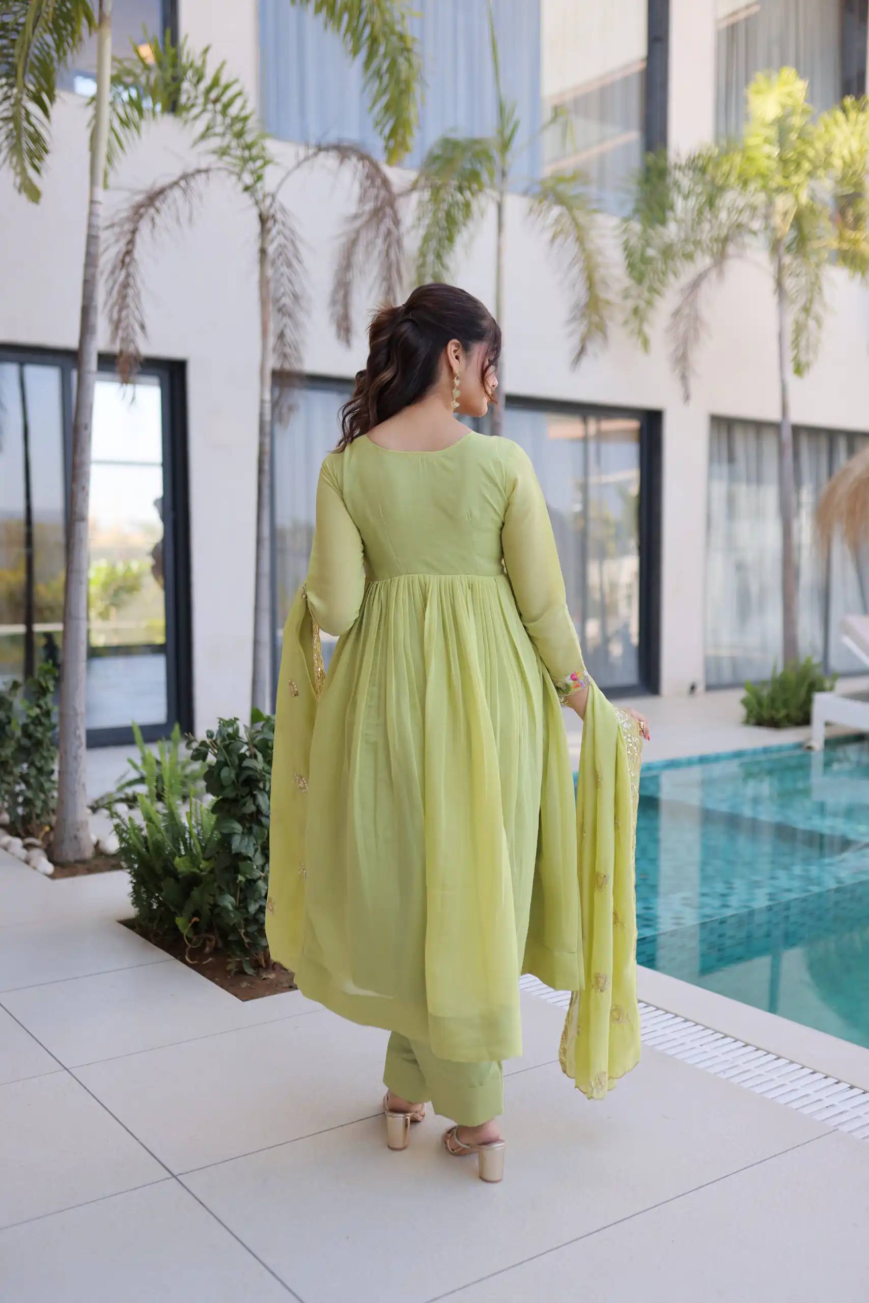 KA 1239 Pista Roman Silk Gown Perfect for Wedding, Party, Reception, Karwa Chauth, Baby Shower – . Now at just ₹2599. Delivery 4-6 Working Days. Shop | Bollywood Gowns, Casual Suits, Creative Gowns, Designer Gowns, Embroidered Gowns, Gowns, Party Wear Gowns