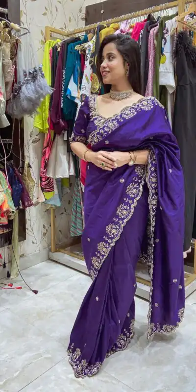 BT 398 Purple Purple Vichitra Silk Saree. Perfect for Wedding, Party, Holi, Anniversary, Engagement – Affordable Price ₹1799. Delivery 4-6 Working Days. | Bollywood Sarees, Creative Sarees, Designer Sarees, Embroidered Sarees, Ethnic Saree, Modern Digital sarees, Party Wear Sarees, Sarees