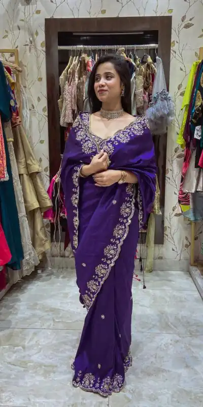 BT 398 Purple Purple Vichitra Silk Saree. Perfect for Wedding, Party, Holi, Anniversary, Engagement – Affordable Price ₹1799. Delivery 4-6 Working Days. | Bollywood Sarees, Creative Sarees, Designer Sarees, Embroidered Sarees, Ethnic Saree, Modern Digital sarees, Party Wear Sarees, Sarees