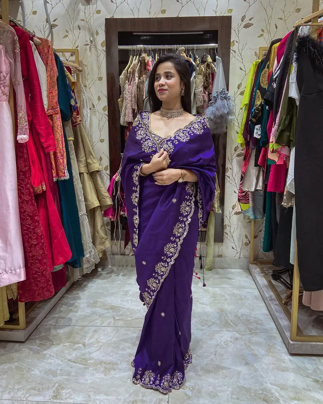 BT 398 Purple Purple Vichitra Silk Saree. Perfect for Wedding, Party, Holi, Anniversary, Engagement – Affordable Price ₹1799. Delivery 4-6 Working Days. | Bollywood Sarees, Creative Sarees, Designer Sarees, Embroidered Sarees, Ethnic Saree, Modern Digital sarees, Party Wear Sarees, Sarees