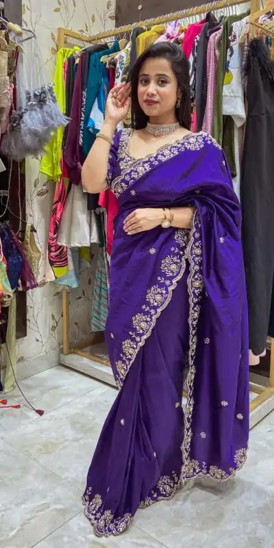 BT 398 Purple Purple Vichitra Silk Saree. Perfect for Wedding, Party, Holi, Anniversary, Engagement – Affordable Price ₹1799. Delivery 4-6 Working Days. | Bollywood Sarees, Creative Sarees, Designer Sarees, Embroidered Sarees, Ethnic Saree, Modern Digital sarees, Party Wear Sarees, Sarees