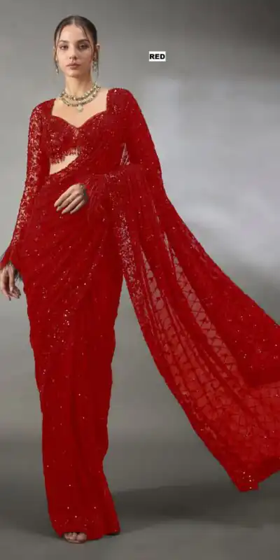 DF 3474 Red Faux Georgette Saree Perfect for Wedding, Party, Bridal Wear, Baisakhi, Raksha Bandhan –. Introductory Price ₹1799. Delivery 4-6 Workin | Bollywood Sarees, Creative Sarees, Designer Sarees, Embroidered Sarees, Ethnic Saree, Modern Digital sarees, Party Wear Sarees, Sarees