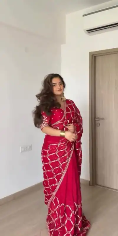 KD 634 Red Color Fendy Silk Saree With Sequins Work. Wedding, Party, Festive, Events Get it for ₹2399. Delivery 4-6 Working Days. Online Best Shop now. | Bollywood Sarees, Creative Sarees, Designer Sarees, Embroidered Sarees, Ethnic Saree, Modern Digital sarees, Party Wear Sarees, Sarees