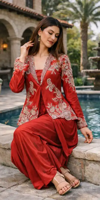 BB 61 Red in Rangoli Silk Sequins Work & Embroidery Work Dhoti Suit . Festive Deal ₹2099. Delivery 4-6 Working Days. Shop now. | Jump Suits, Straight Suits, Casual Suits, Creative suits, Designer Suits, Palazzo Suits, Party Wear Suits, Patiala Suits, Salwar suit