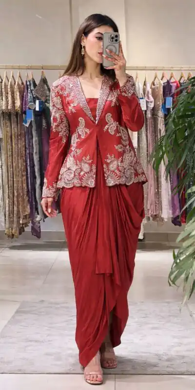 BB 61 Red in Rangoli Silk Sequins Work & Embroidery Work Dhoti Suit . Festive Deal ₹2099. Delivery 4-6 Working Days. Shop now. | Jump Suits, Straight Suits, Casual Suits, Creative suits, Designer Suits, Palazzo Suits, Party Wear Suits, Patiala Suits, Salwar suit