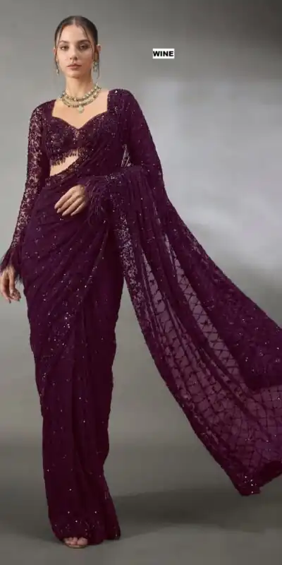 DF 3474 Wine Faux Georgette Saree Perfect for Wedding, Party, Bridal Wear, Baisakhi, Raksha Bandhan –. Introductory Price ₹1799. Delivery 4-6 Workin | Bollywood Sarees, Creative Sarees, Designer Sarees, Embroidered Sarees, Ethnic Saree, Modern Digital sarees, Party Wear Sarees, Sarees