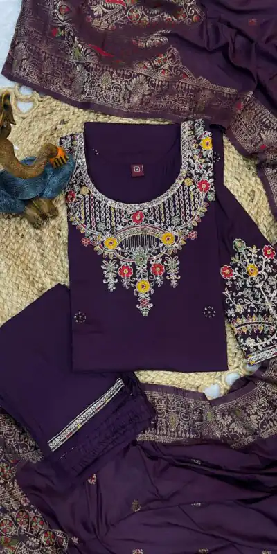 DIVA 125 | Wine Roman Silk Salwar Suit with Sequins Work & Embroidery Work. Available at ₹1799 only. Delivery 4-6 Working Days. Shop now. | Jump Suits, Straight Suits, Casual Suits, Creative suits, Designer Suits, Palazzo Suits, Party Wear Suits, Patiala Suits, Salwar suit