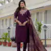 DIVA 125 | Wine Roman Silk Salwar Suit with Sequins Work & Embroidery Work. Available at ₹1799 only. Delivery 4-6 Working Days. Shop now. | Jump Suits, Straight Suits, Casual Suits, Creative suits, Designer Suits, Palazzo Suits, Party Wear Suits, Patiala Suits, Salwar suit