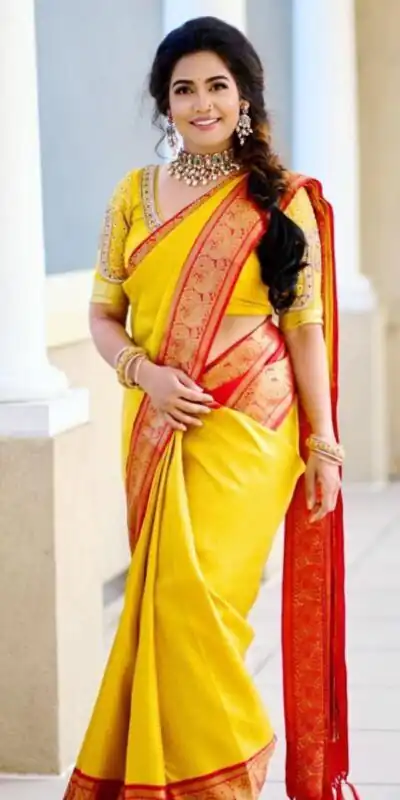 KP 2092 Yellow Color Yellow Soft Lichi Silk Saree with Jacquard Work. Best Price ₹1449. Delivery 4-6 Working Days. Shop now. | Bollywood Sarees, Creative Sarees, Designer Sarees, Embroidered Sarees, Ethnic Saree, Modern Digital sarees, Party Wear Sarees, Sarees