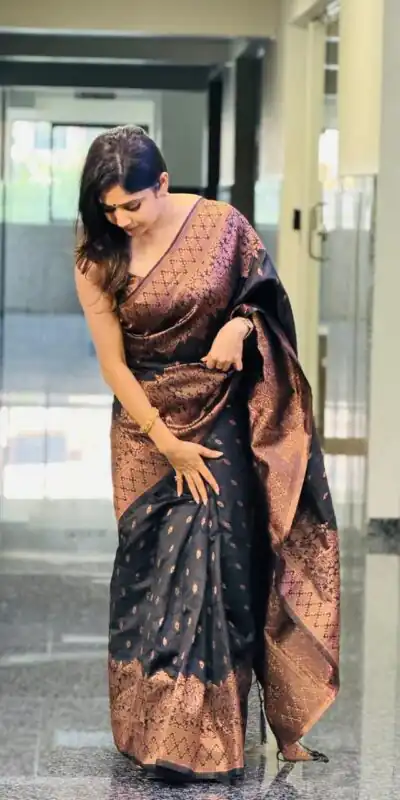 KP 6048 Black Color Yellow Soft Lichi Silk Saree with Jacquard Work. Best Price ₹1299. Delivery 4-6 Working Days. Shop now. | Bollywood Sarees, Creative Sarees, Designer Sarees, Embroidered Sarees, Ethnic Saree, Modern Digital sarees, Party Wear Sarees, Sarees