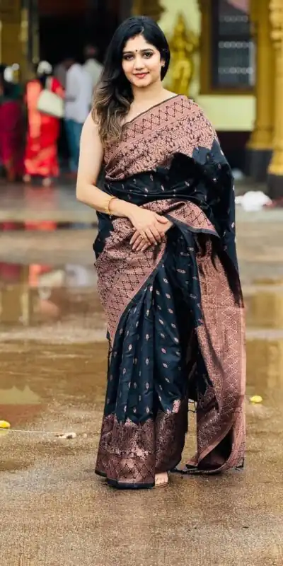 KP 6048 Black Color Yellow Soft Lichi Silk Saree with Jacquard Work. Best Price ₹1299. Delivery 4-6 Working Days. Shop now. | Bollywood Sarees, Creative Sarees, Designer Sarees, Embroidered Sarees, Ethnic Saree, Modern Digital sarees, Party Wear Sarees, Sarees