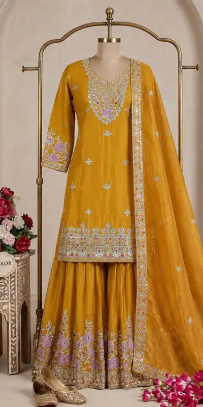 WW 1273 Mustered Chinon Silk Salwar Suit with Embroidery Work & Sequins Work. Get it for ₹2499. Delivery 4-6 Working Days. Shop now. | Jump Suits, Straight Suits, Casual Suits, Creative suits, Designer Suits, Palazzo Suits, Party Wear Suits, Patiala Suits, Salwar suit