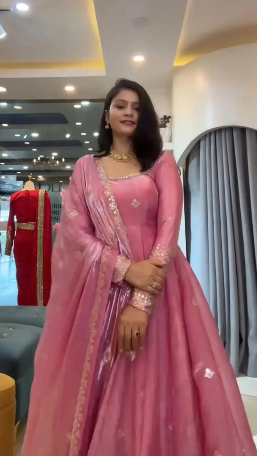 KD 1633 Pink | Pink Fendy Silk Gown with Sequins Work & Thread Embroidery. Now at just ₹2499. Delivery 4-6 Working Days. Shop now. | Bollywood Gowns, Creative Gowns, Designer Gowns, Embroidered Gowns, Gowns, Party Wear Gowns