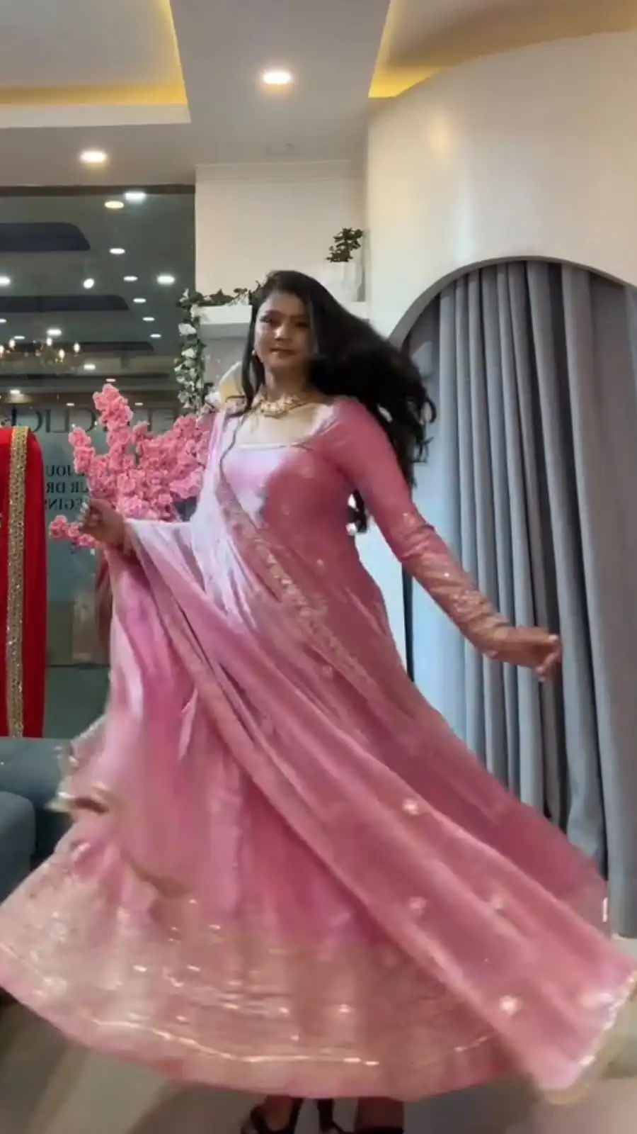 KD 1633 Pink | Pink Fendy Silk Gown with Sequins Work & Thread Embroidery. Now at just ₹2499. Delivery 4-6 Working Days. Shop now. | Bollywood Gowns, Creative Gowns, Designer Gowns, Embroidered Gowns, Gowns, Party Wear Gowns