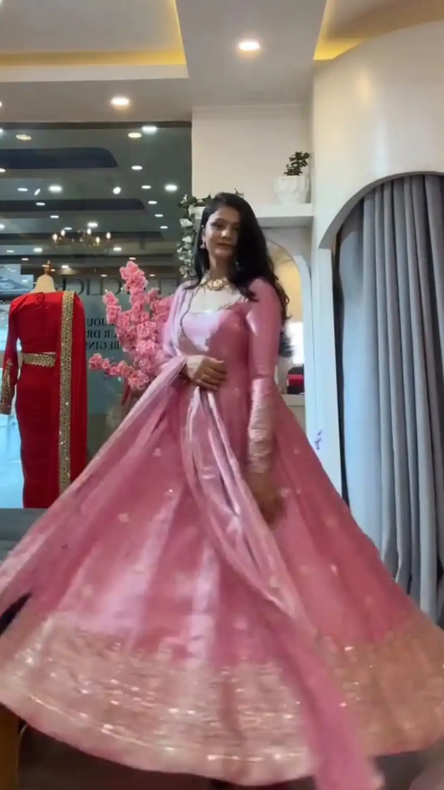 KD 1633 Pink | Pink Fendy Silk Gown with Sequins Work & Thread Embroidery. Now at just ₹2499. Delivery 4-6 Working Days. Shop now. | Bollywood Gowns, Creative Gowns, Designer Gowns, Embroidered Gowns, Gowns, Party Wear Gowns