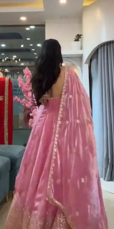 KD 1633 Pink | Pink Fendy Silk Gown with Sequins Work & Thread Embroidery. Now at just ₹2499. Delivery 4-6 Working Days. Shop now. | Bollywood Gowns, Creative Gowns, Designer Gowns, Embroidered Gowns, Gowns, Party Wear Gowns
