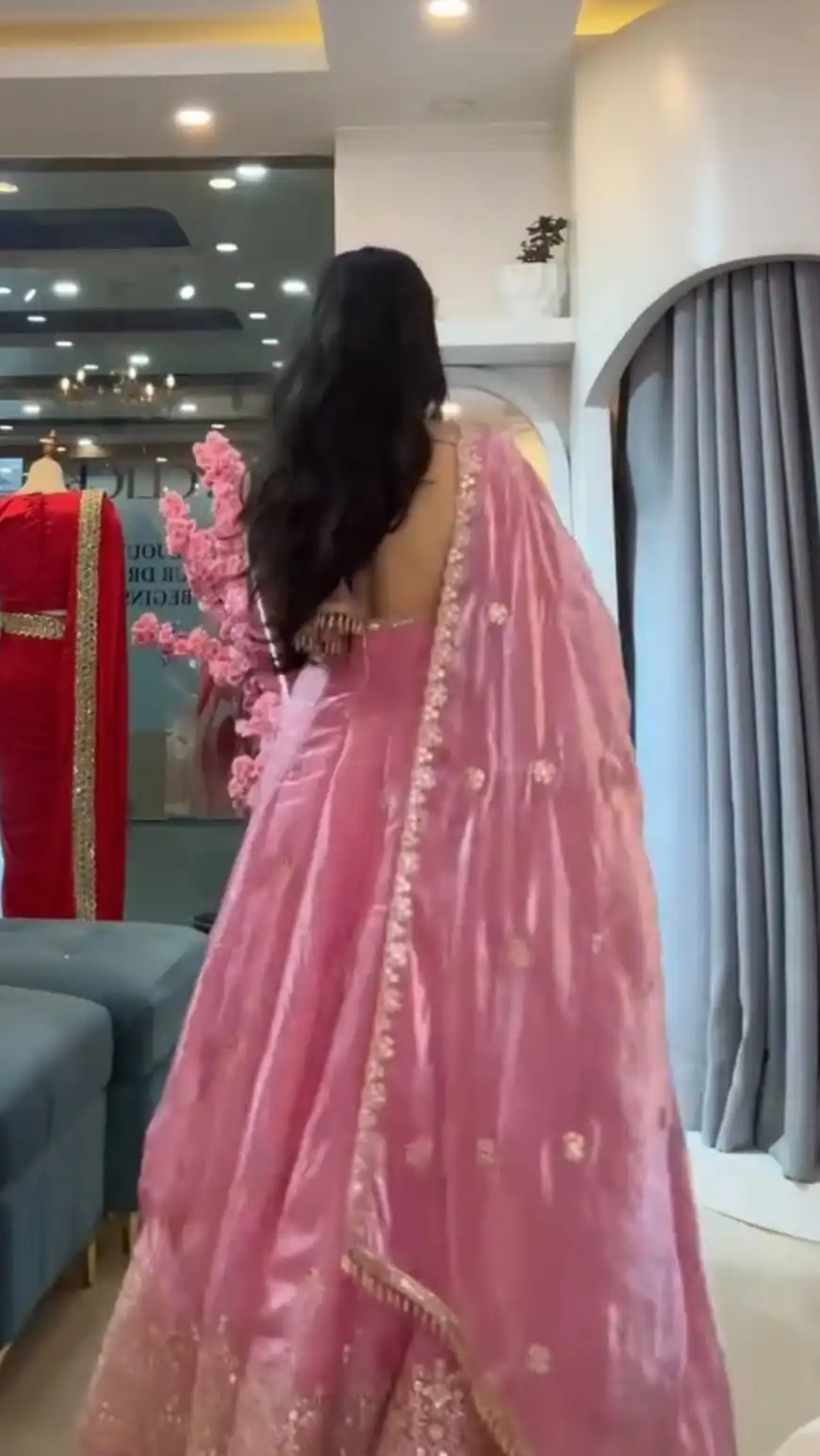 KD 1633 Pink | Pink Fendy Silk Gown with Sequins Work & Thread Embroidery. Now at just ₹2499. Delivery 4-6 Working Days. Shop now. | Bollywood Gowns, Creative Gowns, Designer Gowns, Embroidered Gowns, Gowns, Party Wear Gowns